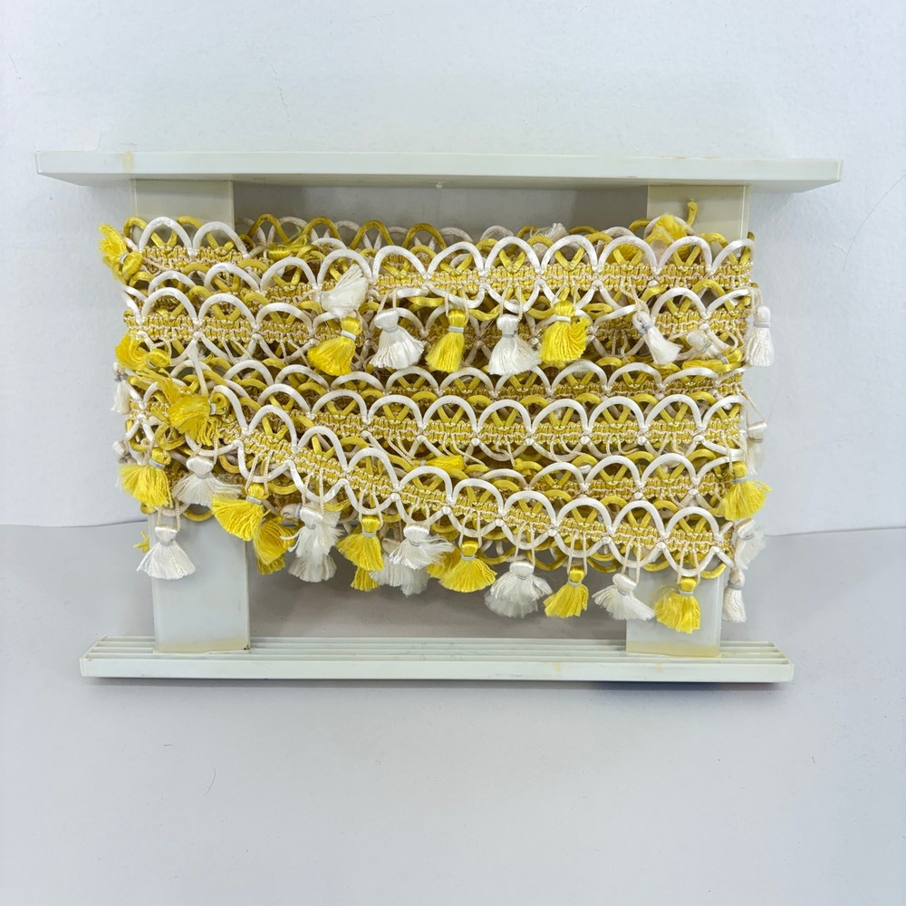 Conso 11775 Yellow White Tassel Fringe Gimp Braid 4 Yards Vintage Upholstery